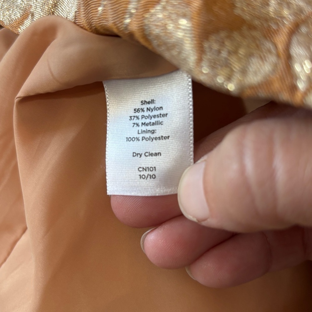 Talbots Pencil Skirt Brocade Metallic Peach Pink Gold Sz 12 - Picture 7 of 9